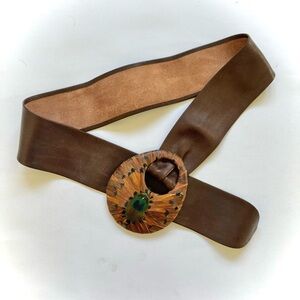 S O L D  Vintage 1970’s COMECO Peacock Feather & Leather Belt